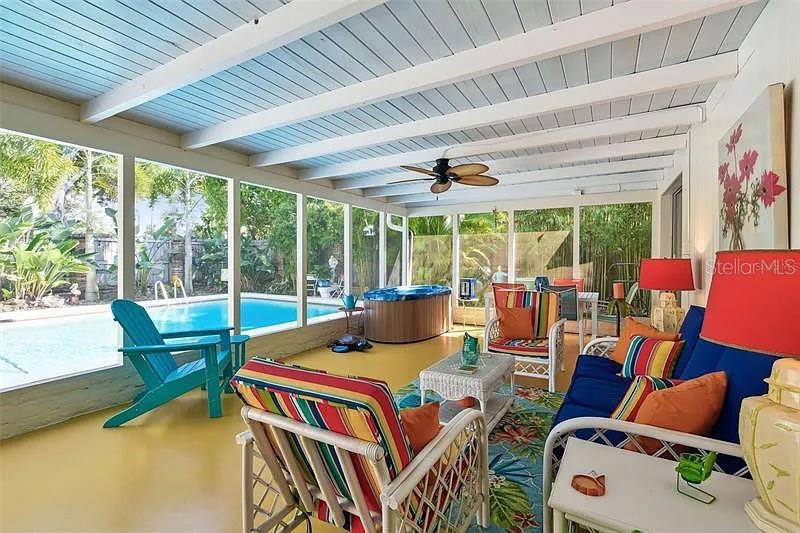 Back patio oasis with fireplace & bar