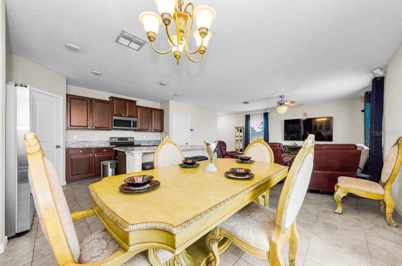 Dining room, living room and kitchen open space