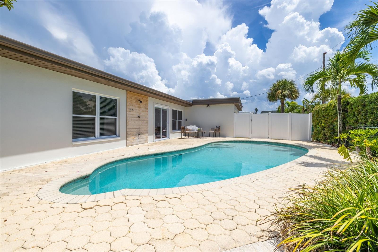Paver pool patio, outdoor shower