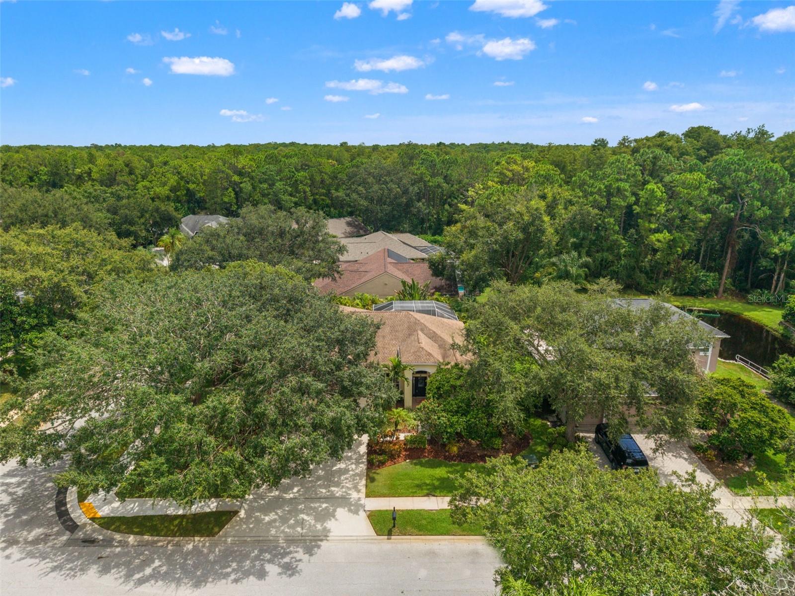 This beautifully maintained home is nestled beneath mature trees on a quiet cul-de-sac, surrounded by lush landscaping.
