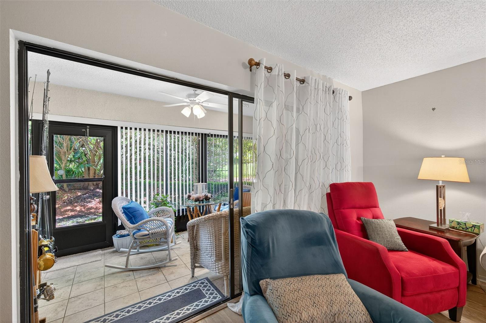 Living room leads to the Florida room