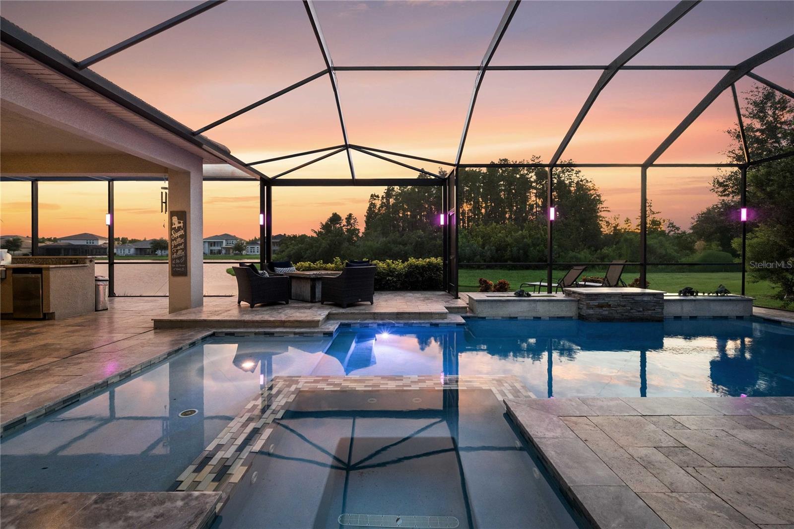 Sunset view of pool