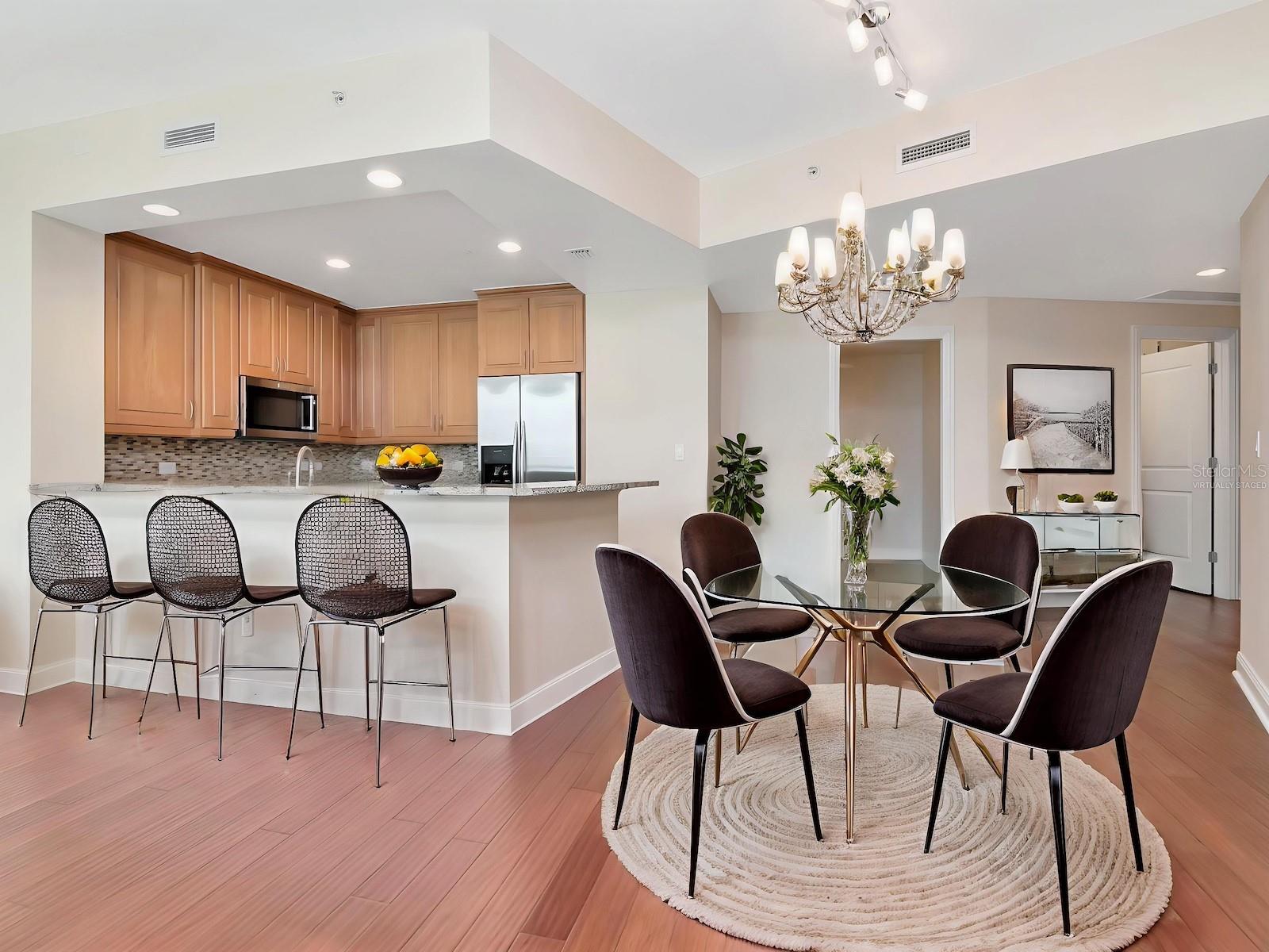 Virtually staged.  Kitchen/dining
