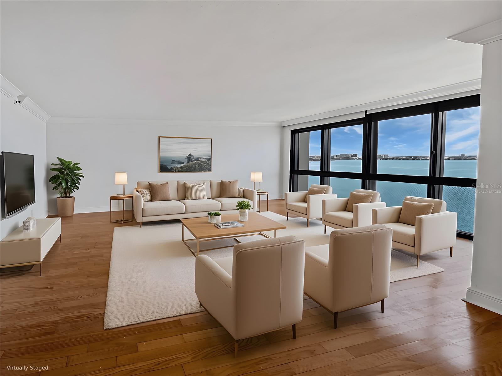 Virtually staged Lving room.