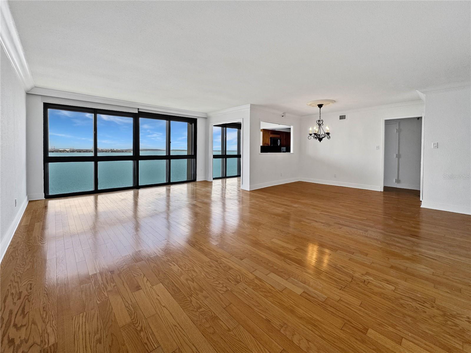 Living room flows into dining room