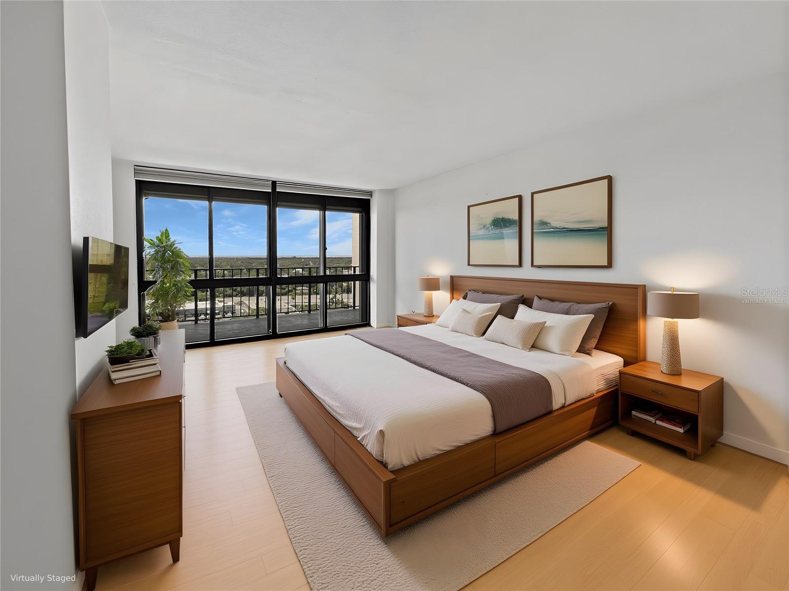 Virtually staged primary bedroom.