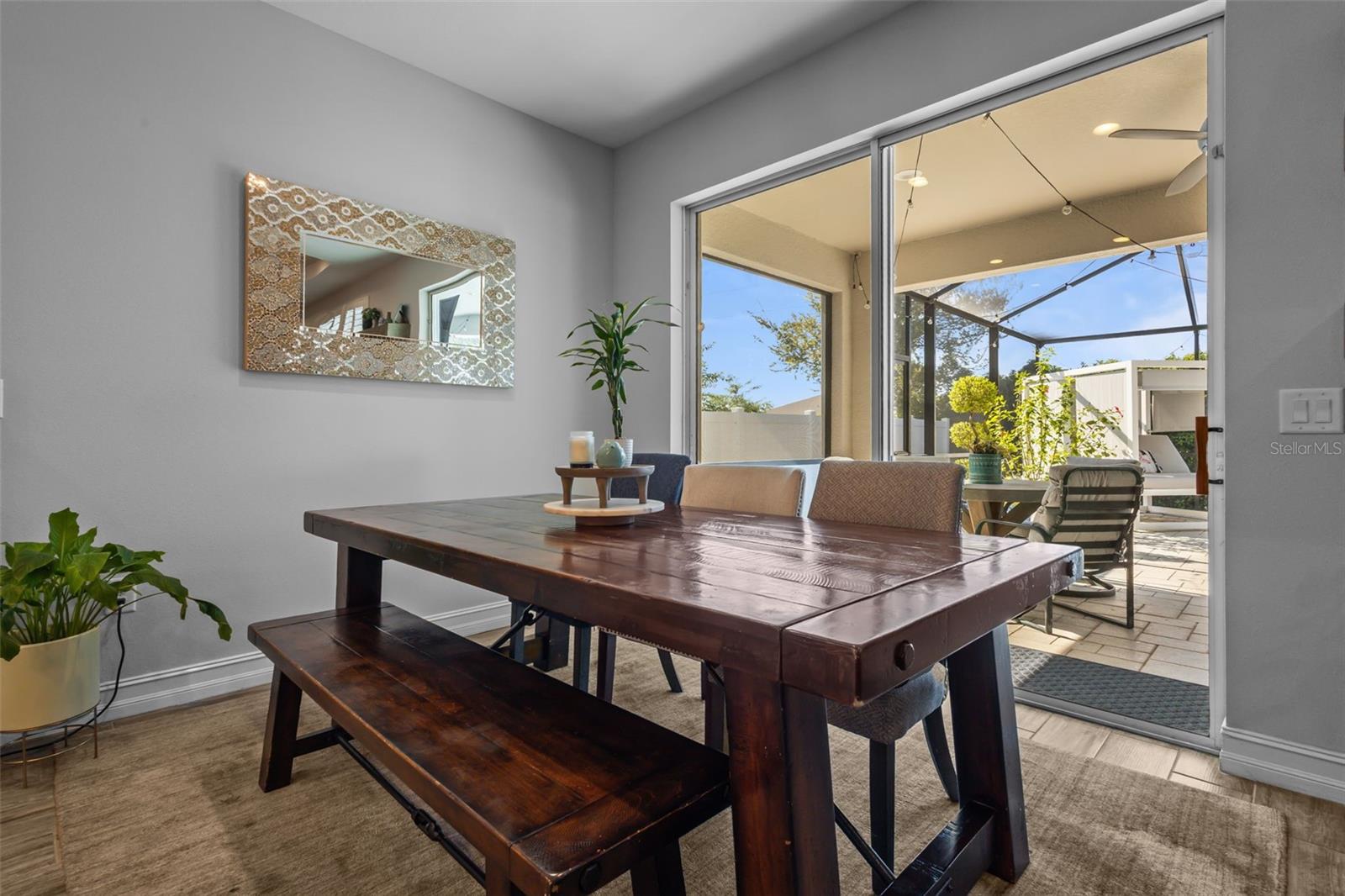 Dining room just off kitchen with views of the pool