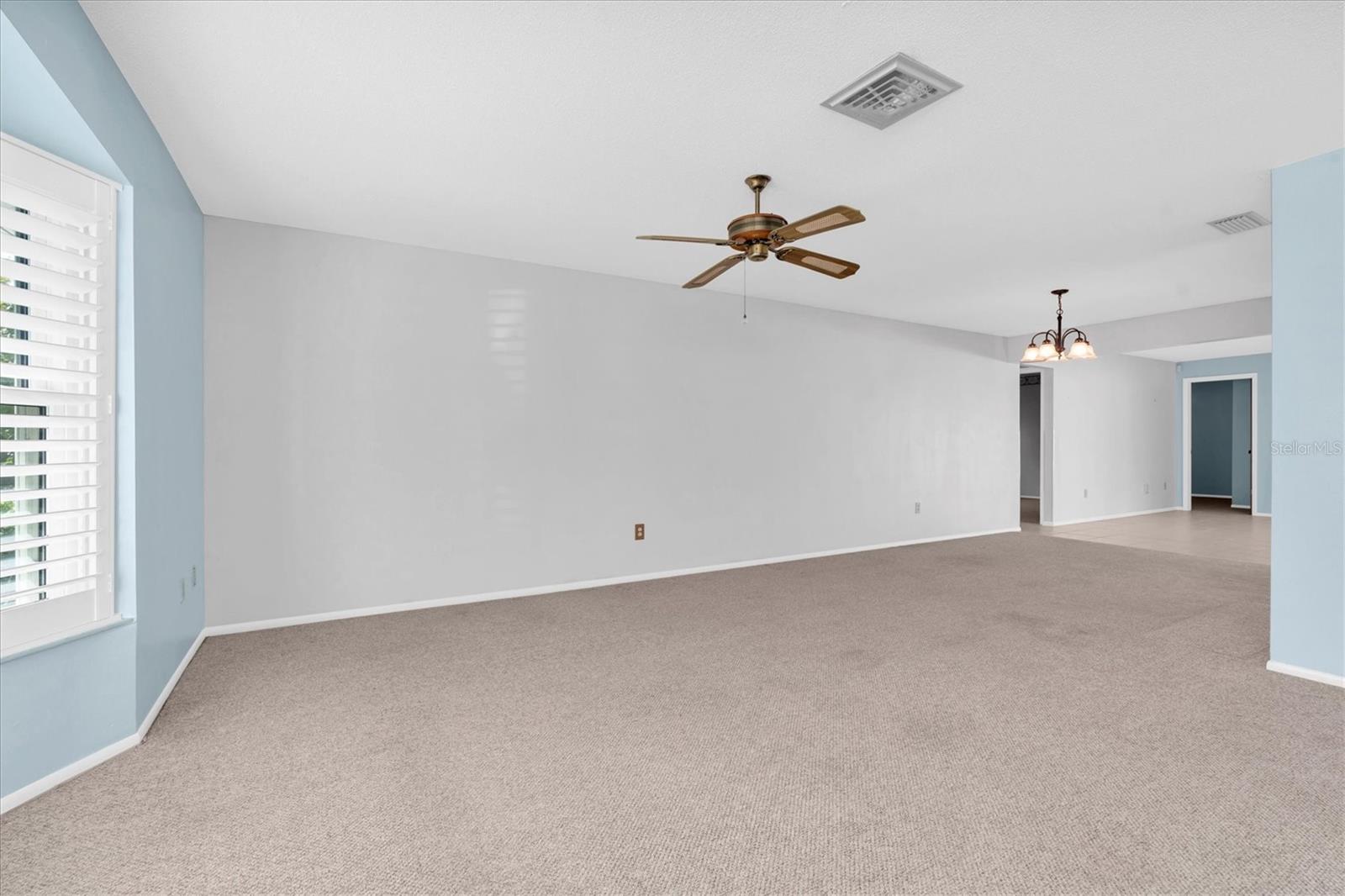 Living Room with side view of Dining Room