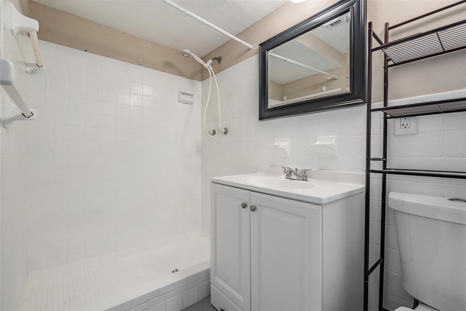 Primary bath with convenient step in shower