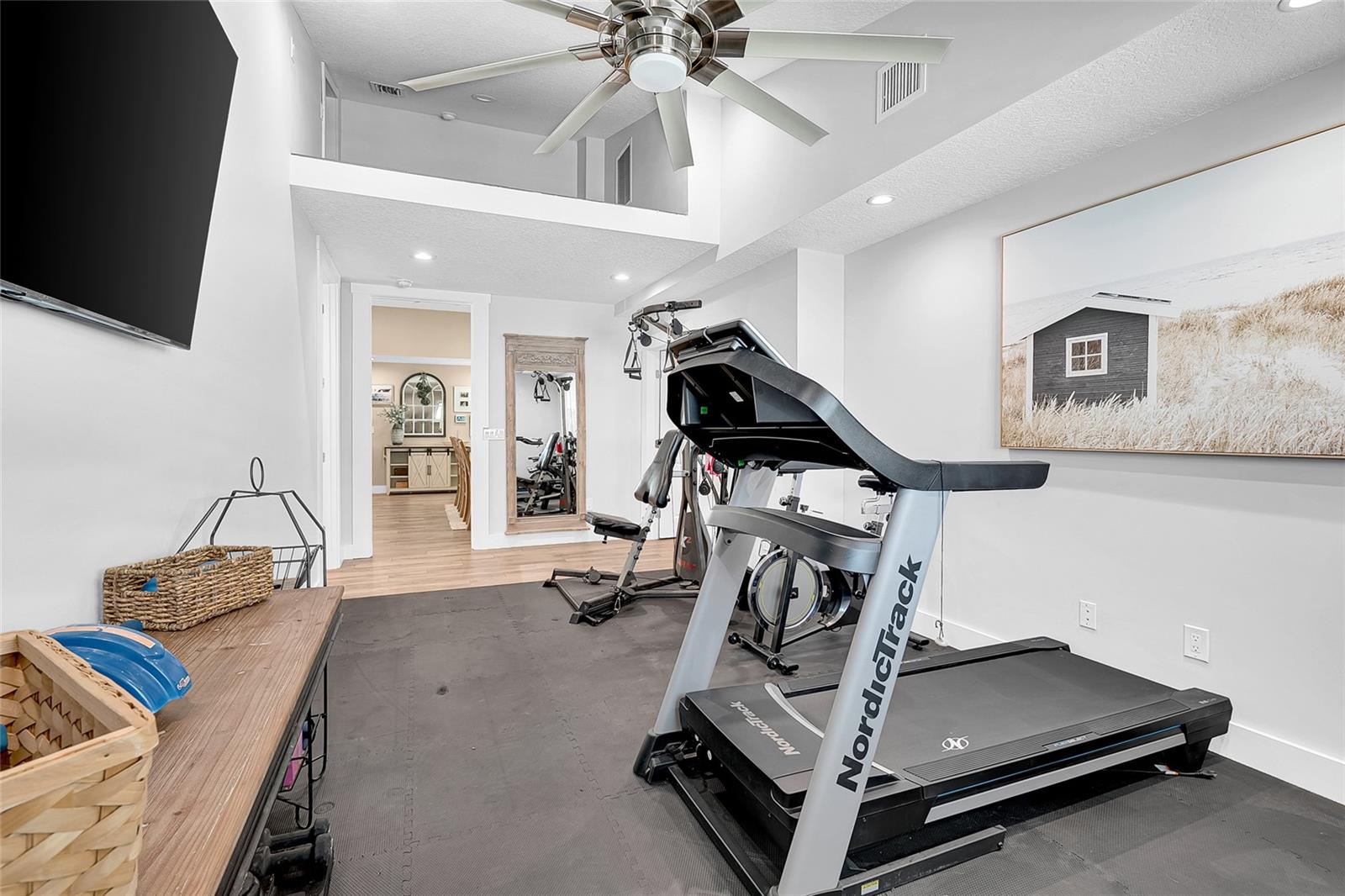Large Flex Room- home gym - with overhead loft for storage or creative space
