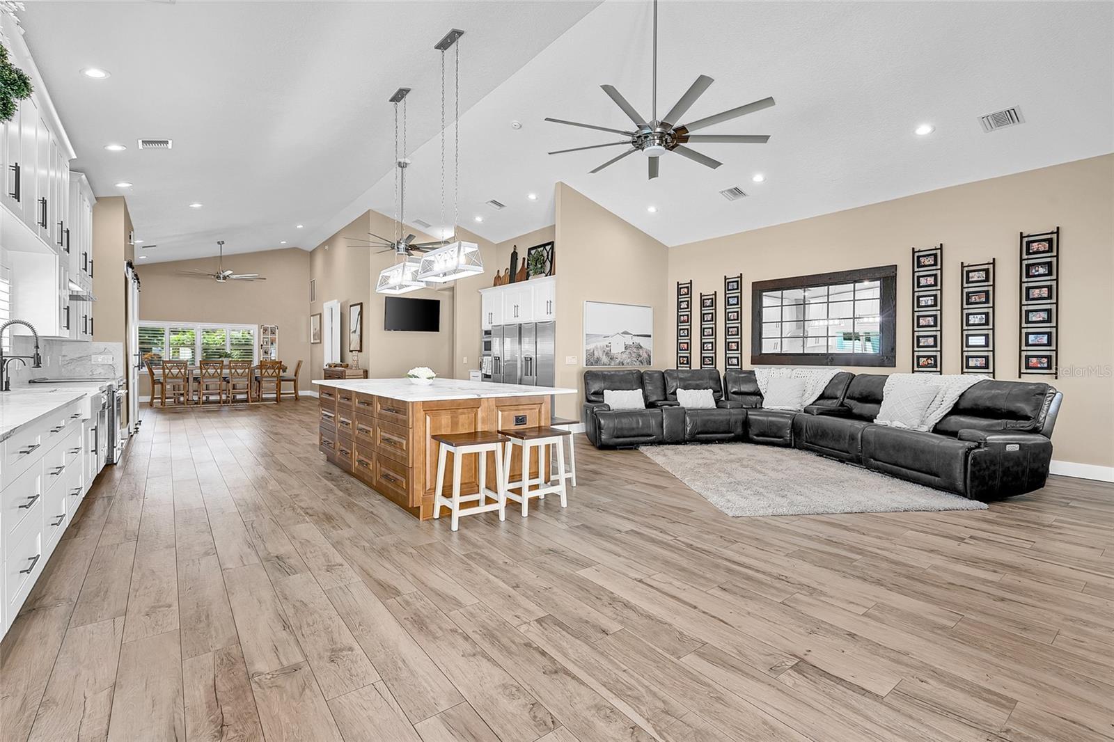 Living, kitchen, dining, family room