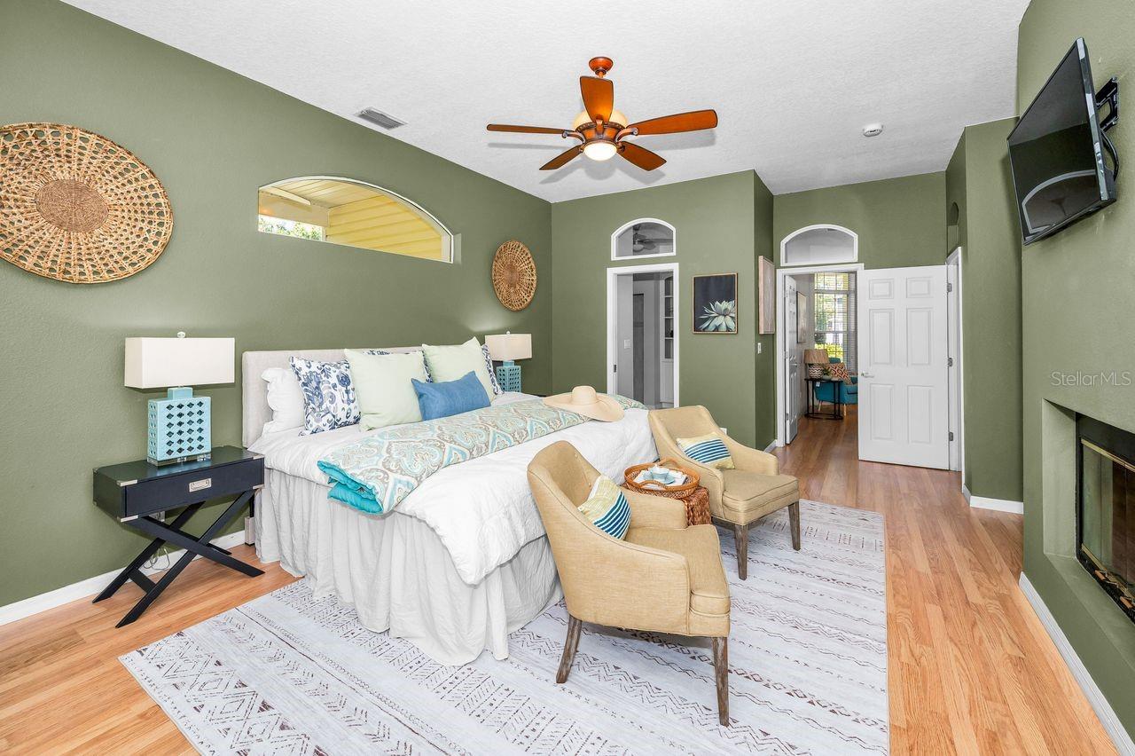 Looking into the 4th bedroom (currently used as a home office but could just as easily be a great nursery, workout room, etc) and into the primary ensuite to the left.