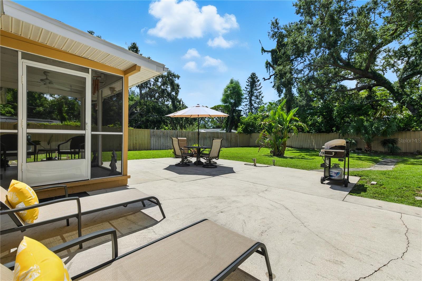 Patio overlooking backyard