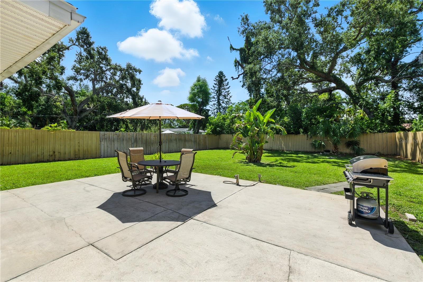 Patio overlooking backyard