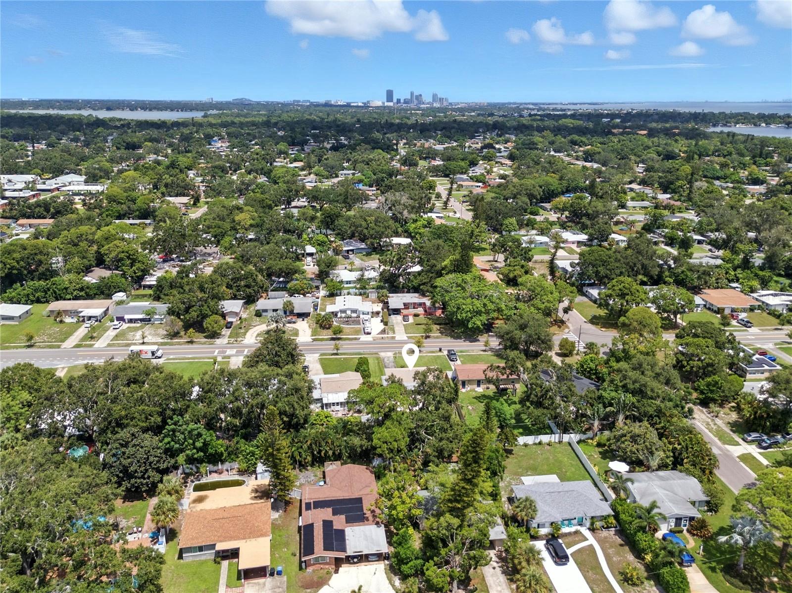 Overhead towards downtown