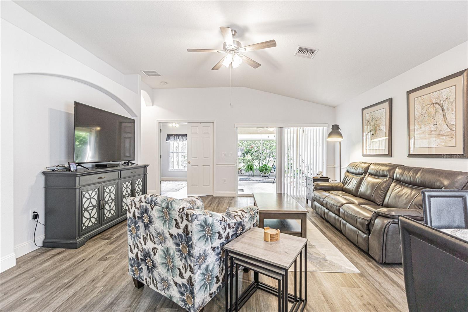 Family room with sliders to lanai