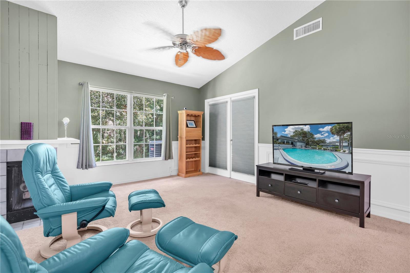 LIVING AREA LOOKS OUT ONTO LUSH GREENSPACE OUT BACK; DOUBLE FRENCH DOORS GO OUT TO THE SCREENED LANAI—IT'S REALLY BIG, BRING YOUR PLANTS, FURNITURE, SLIP N SLIDE (JUST KIDDING, DON'T DO THAT), GRILL AND ANY SASSY OUTDOOR ART THAT YOU HAVE!  (1377 MCMULLEN BOOTH RD)