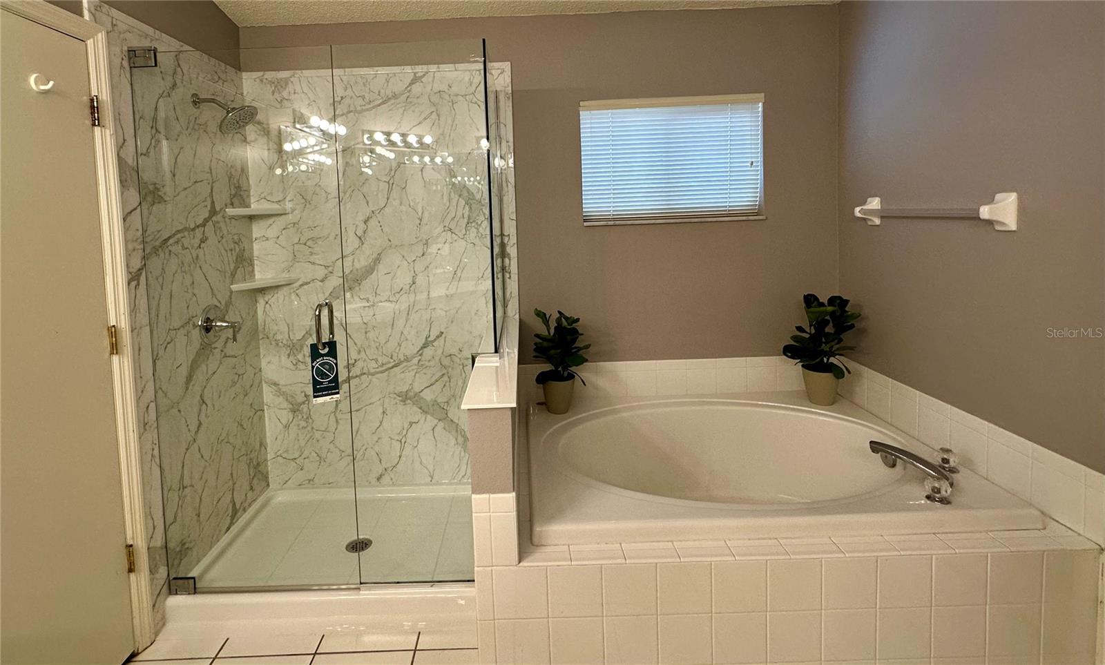 Primary bathroom shower and garden tub