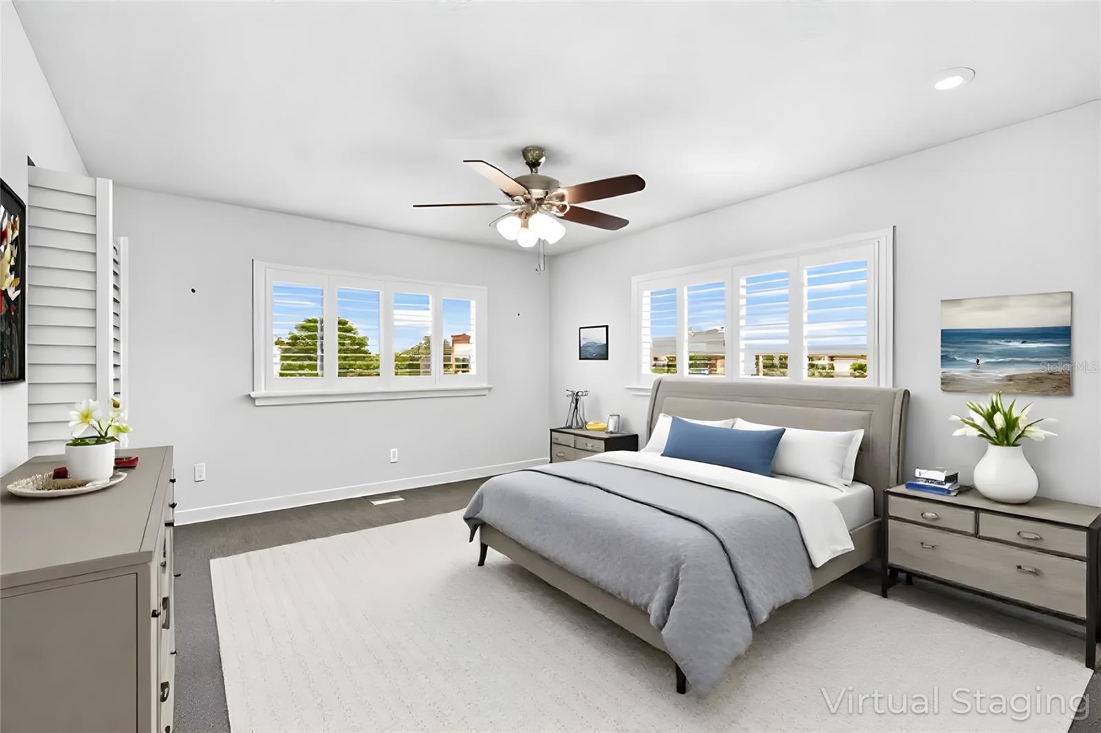 Primary bedroom staged