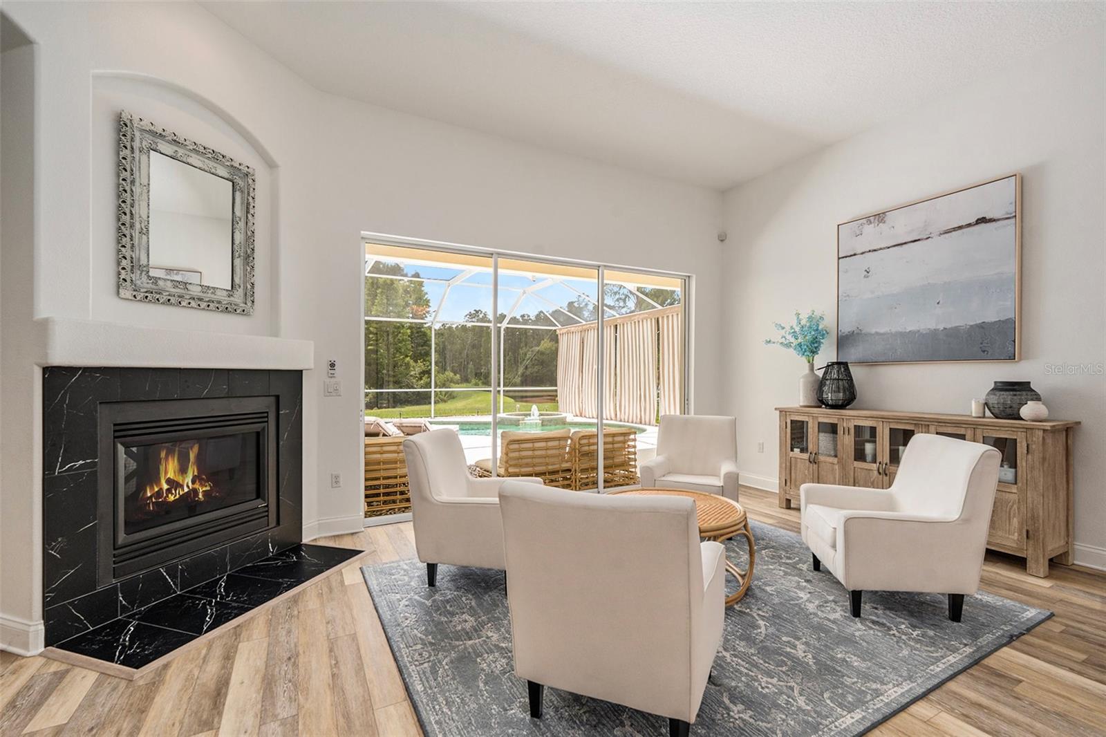 Living Room with Double Sided Fireplace