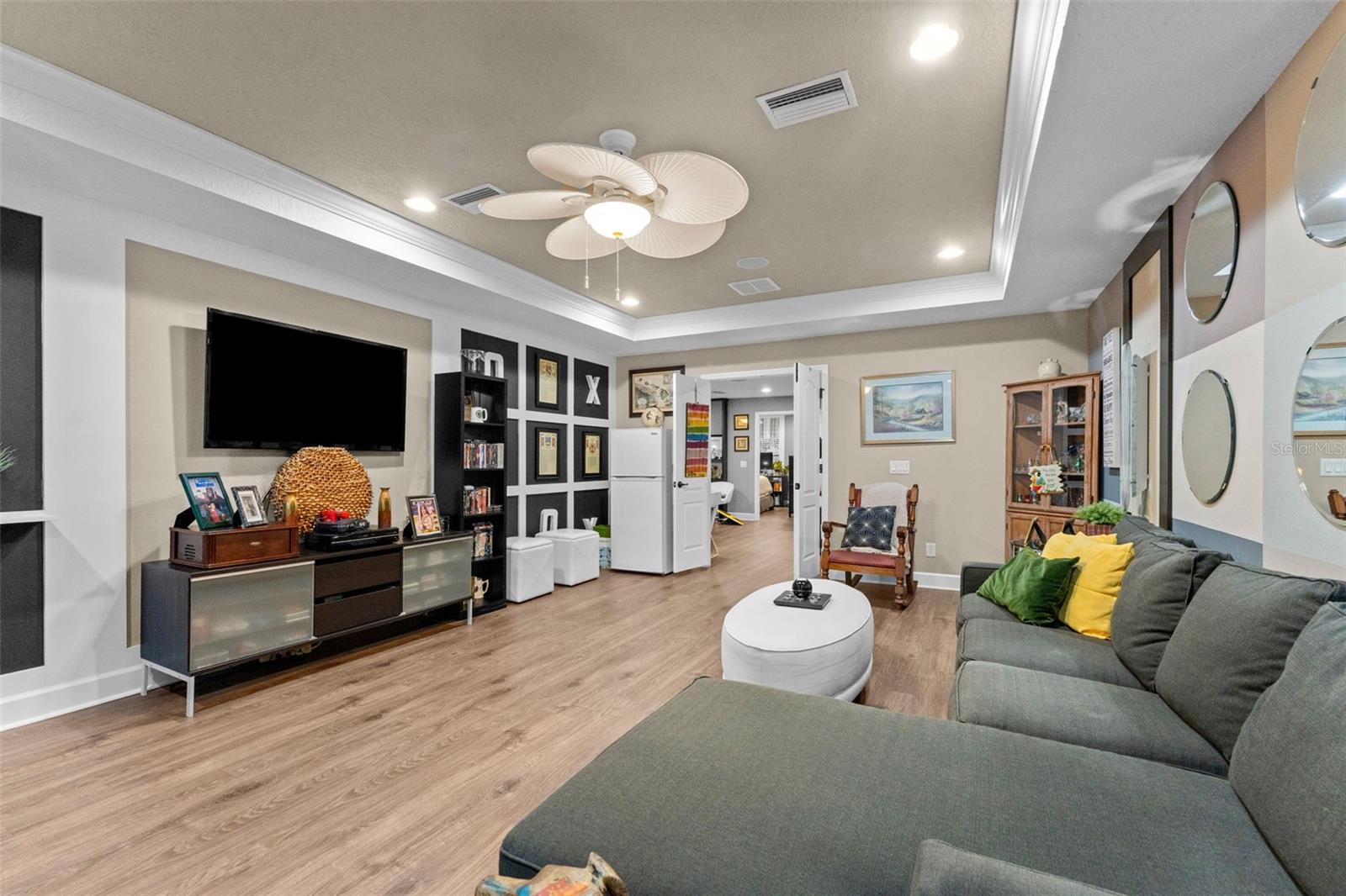 Flex space #2 - Media Room with Custom wall trim and decor