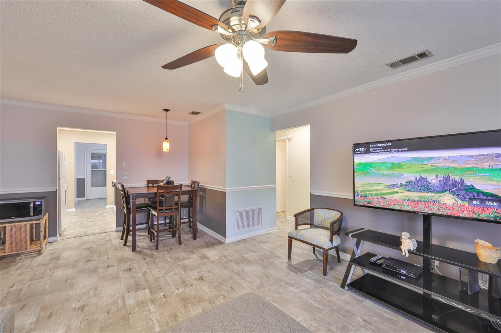 Living room open to dining area
