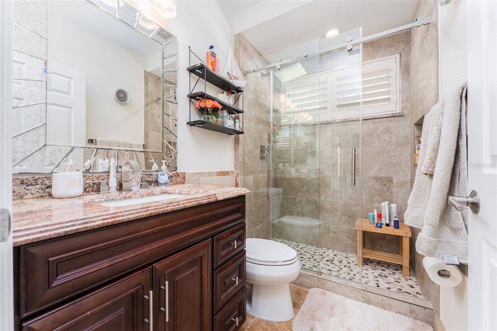 Bath 2 with Walk-in Shower with Sliding Frameless Doors and New Shower Flooring