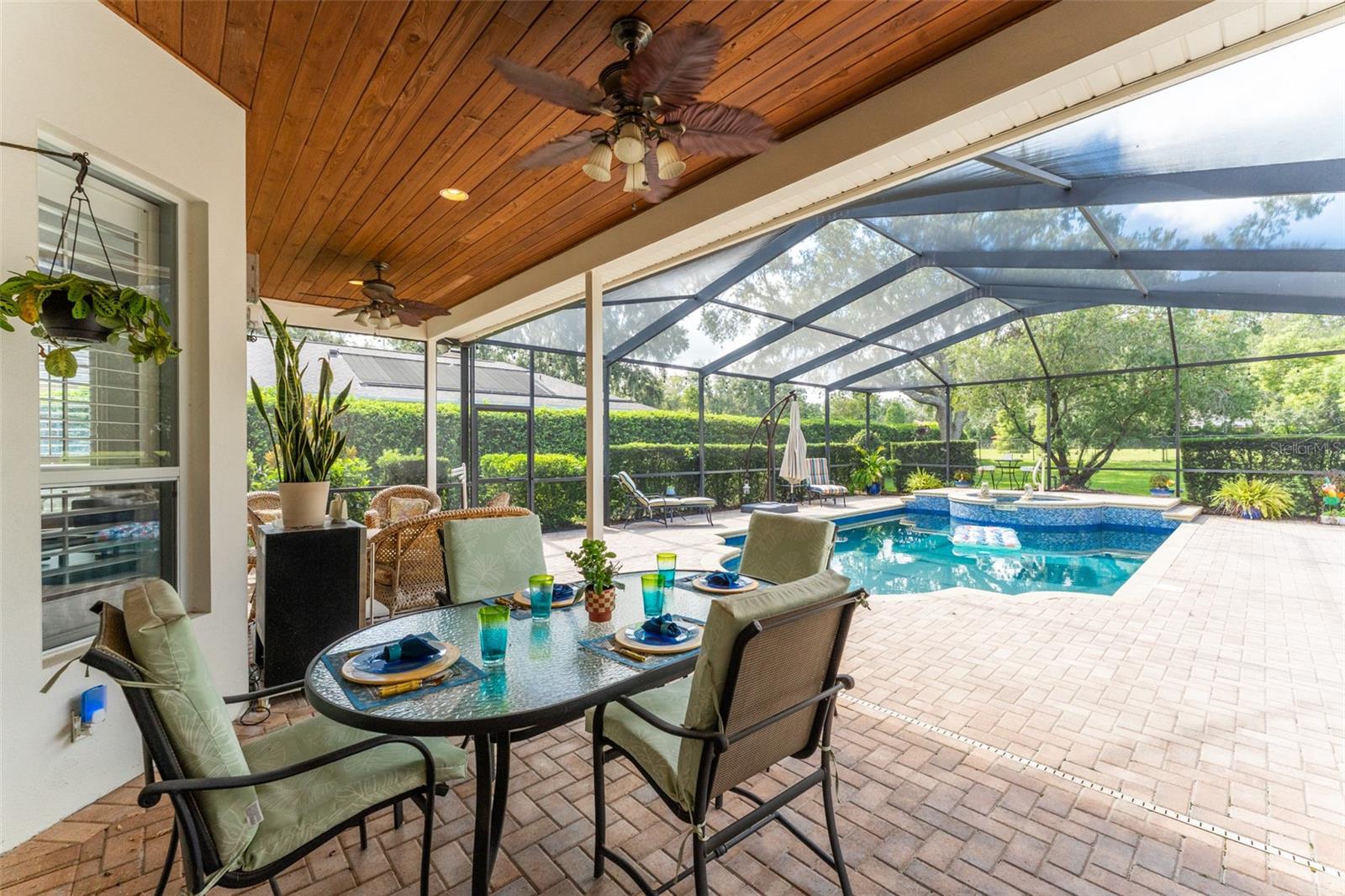 Outdoor Covered Living Space with Wood Inset Ceiling