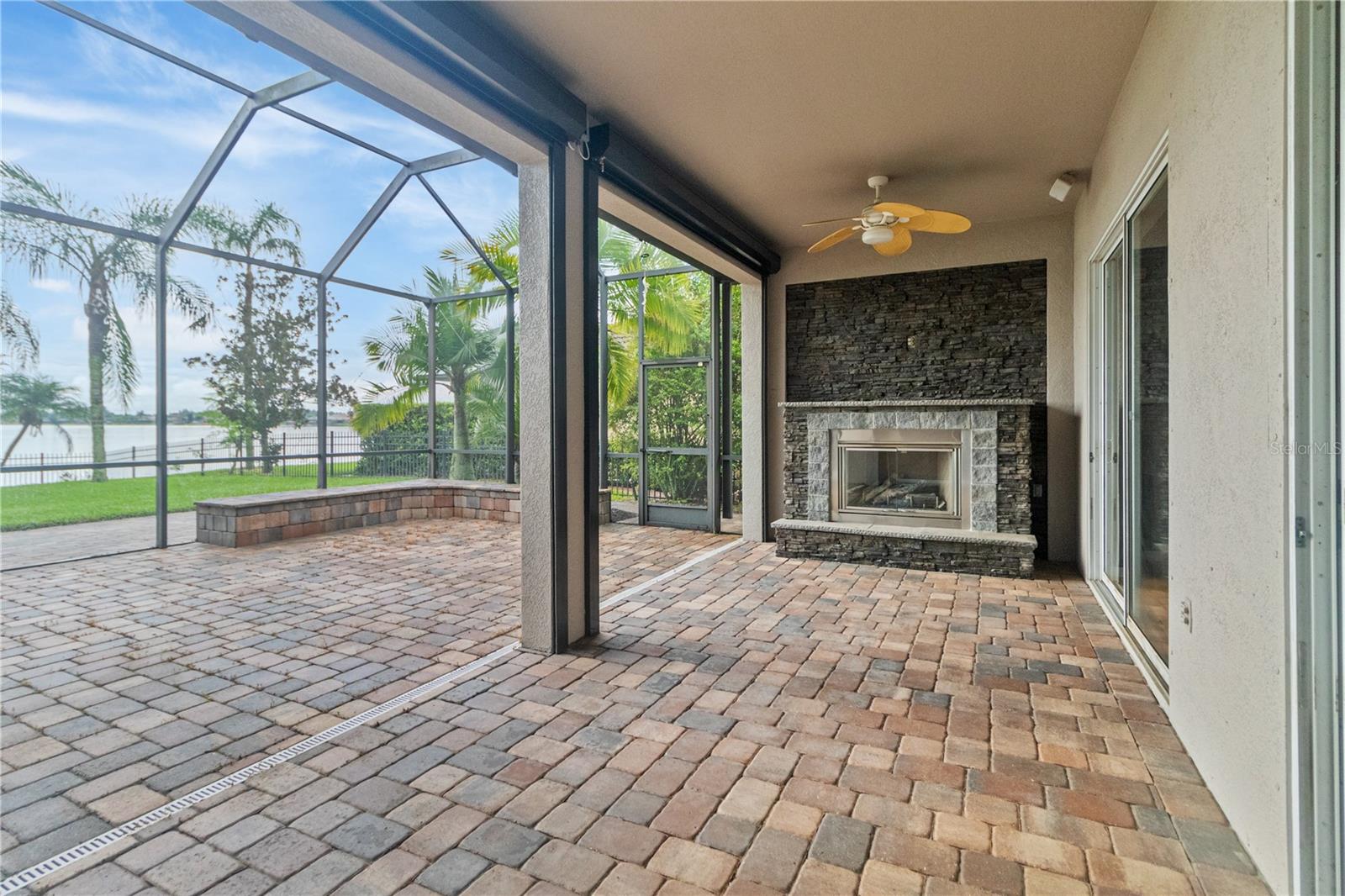 covered patio with duel fans