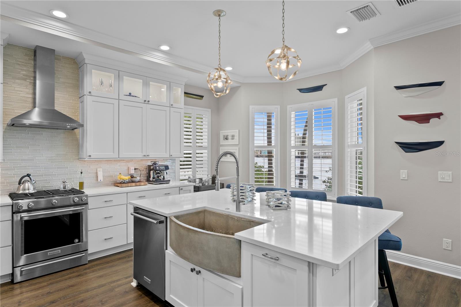 Gorgeous Center Island with concrete sink -- loads of storage