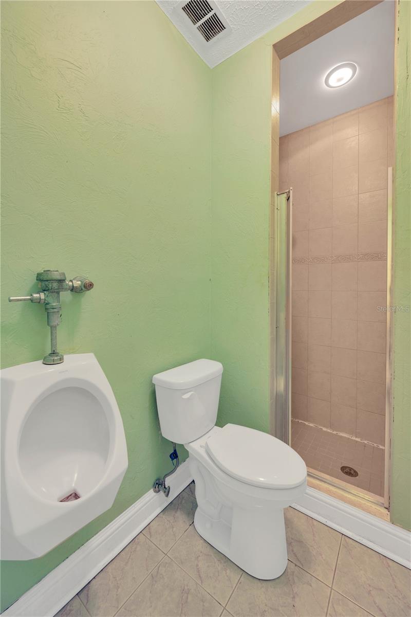 Pool bath urinal, toilet & shower.