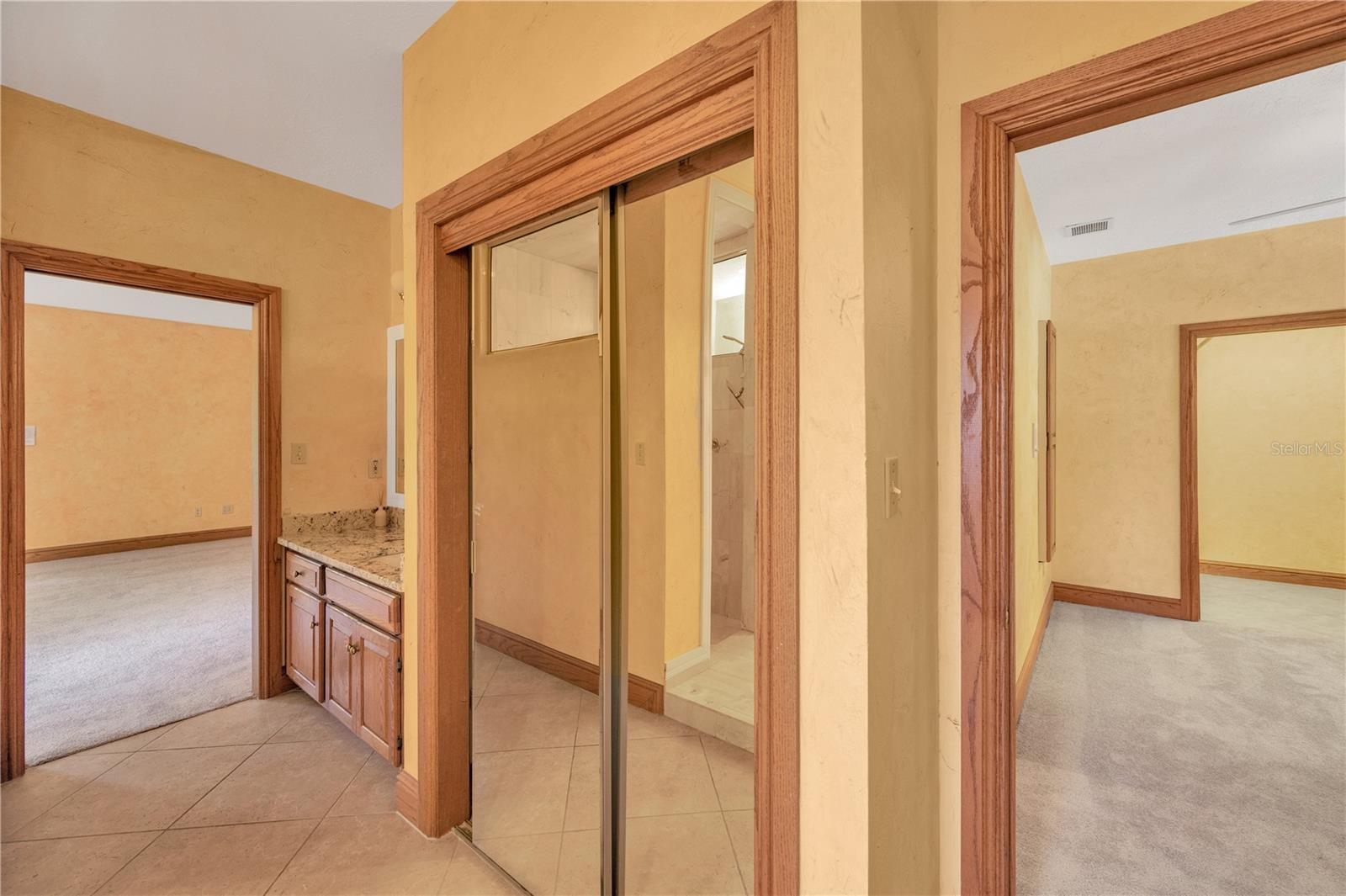 Second vanity and sink in the Owner's ensuite along with a large storage closet.  There is also access from the main bathroom via pocket door into another bedroom, nursery or flex space.