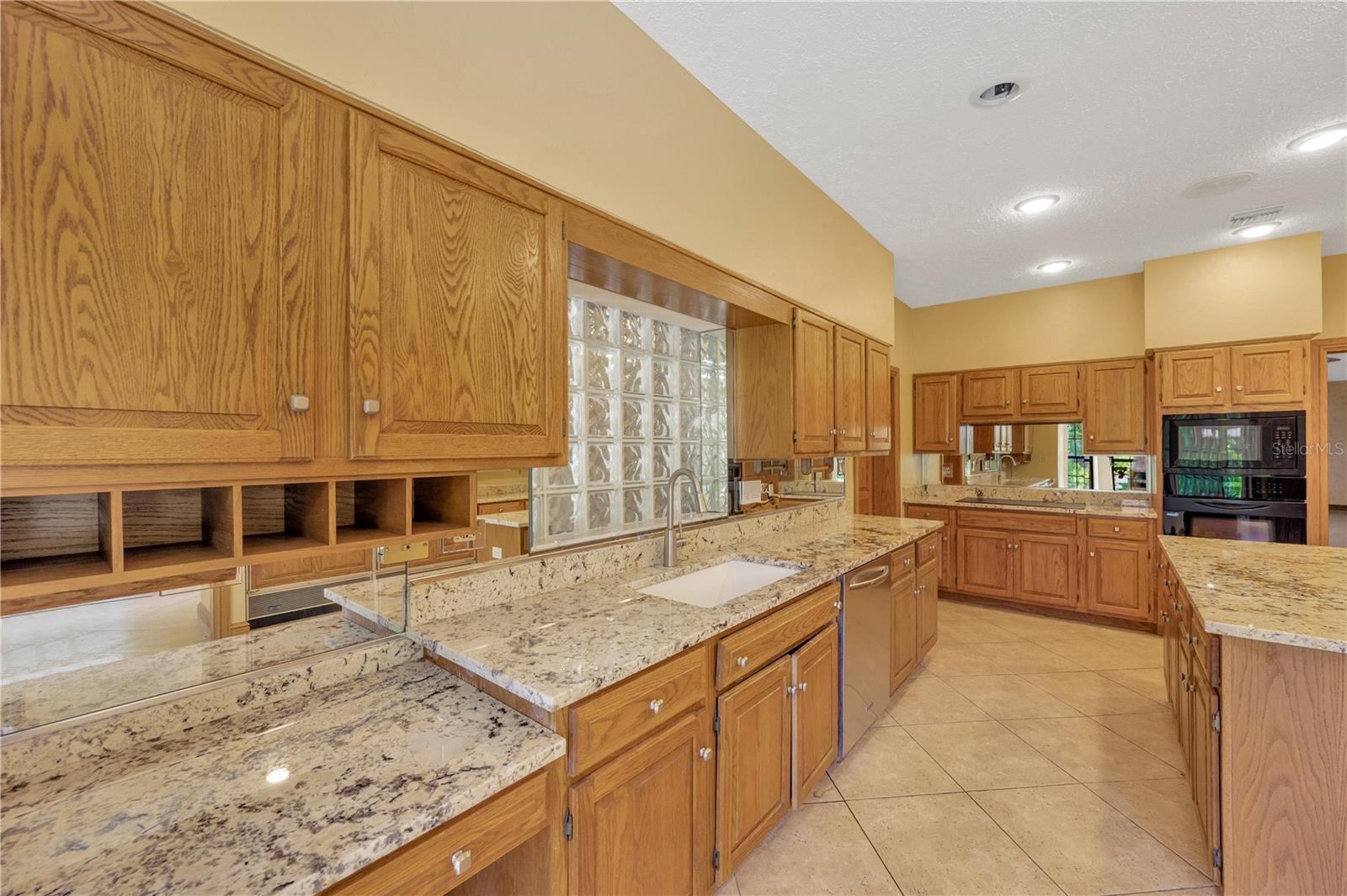 There is a built-in desk area for recipes and to keep you organized.