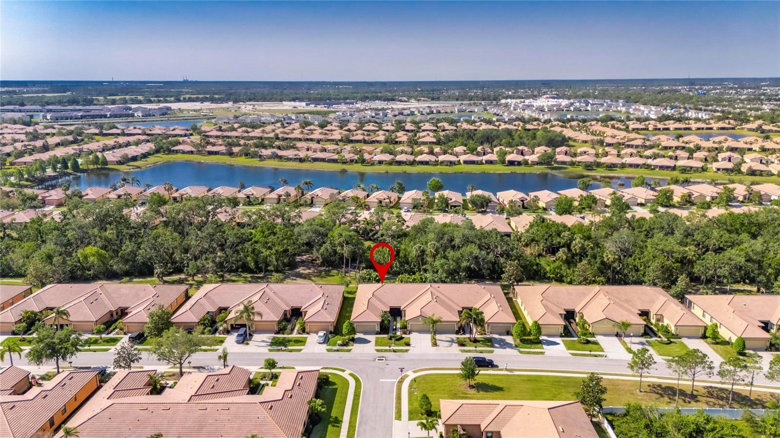 Aerial view of home and community
