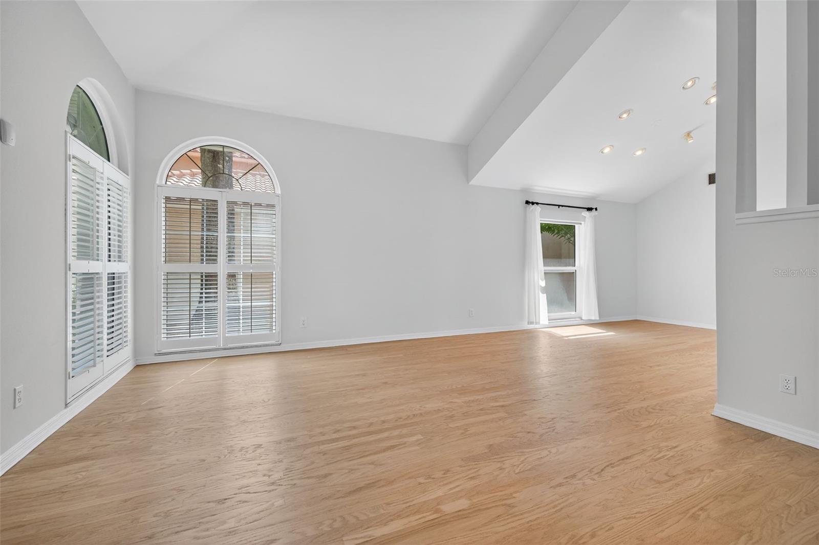 Living & dining room with re-finished hardwood floors