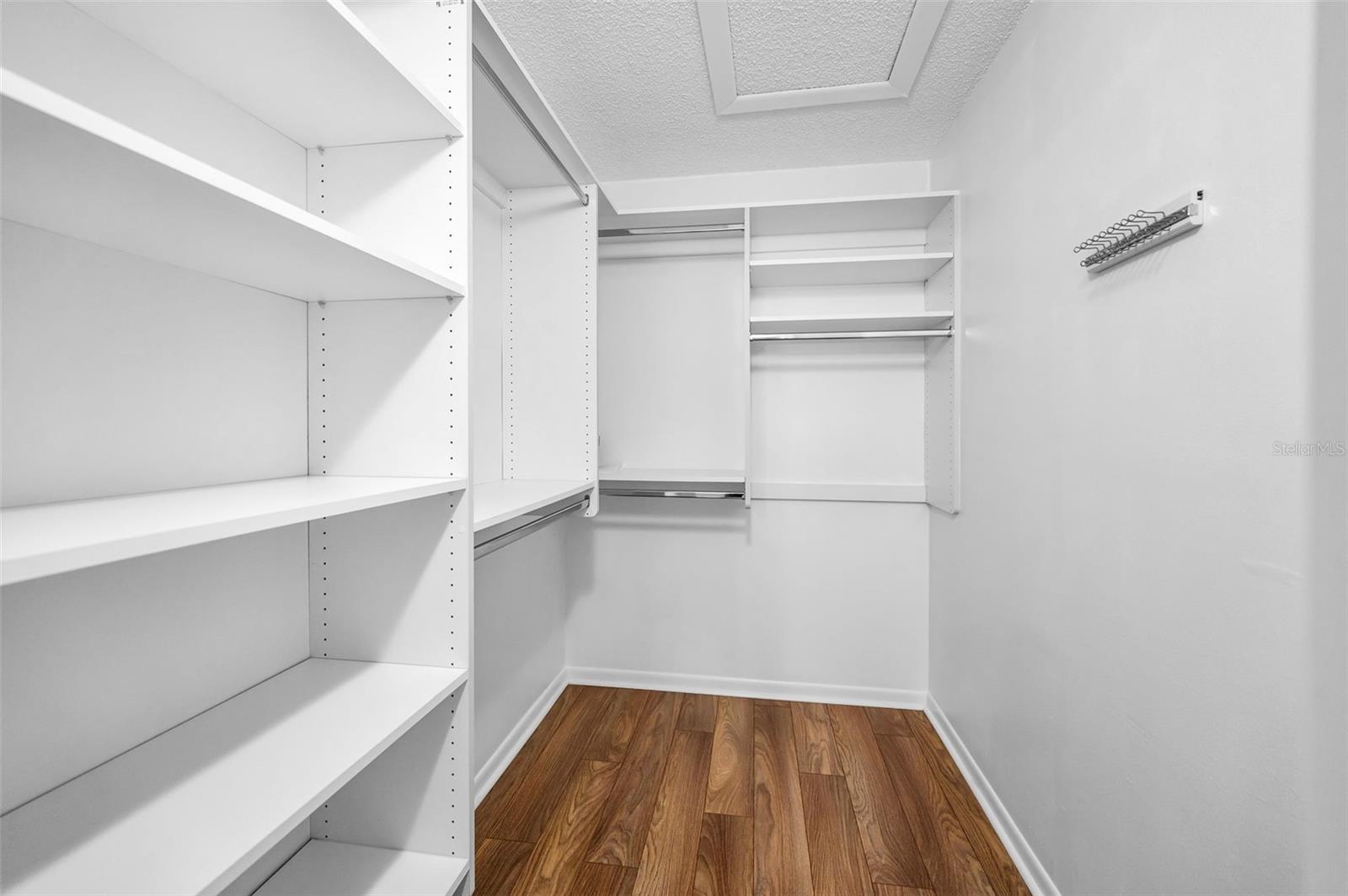 walk in closet with built-in shelving
