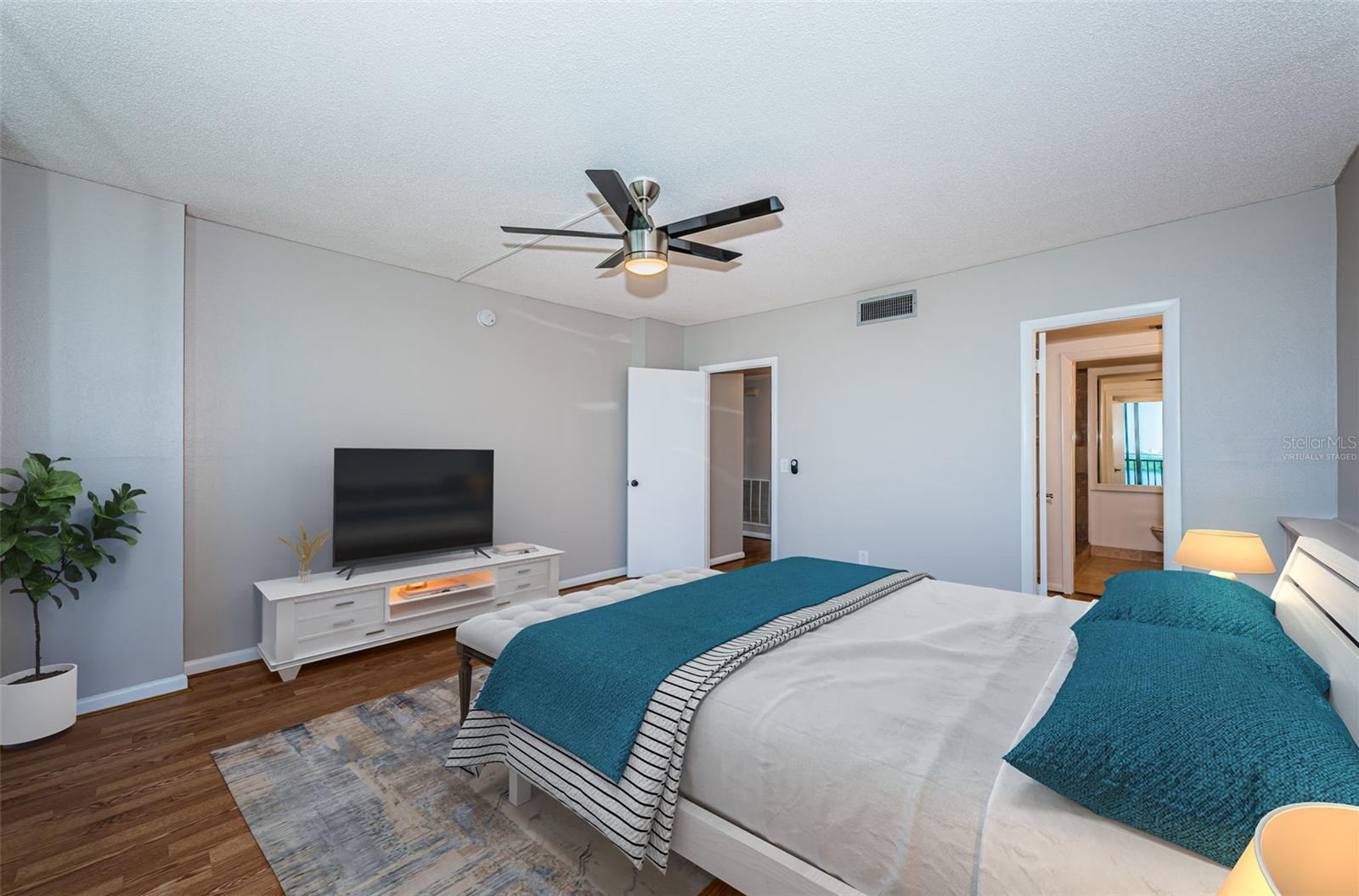 Virtually staged primary bedroom