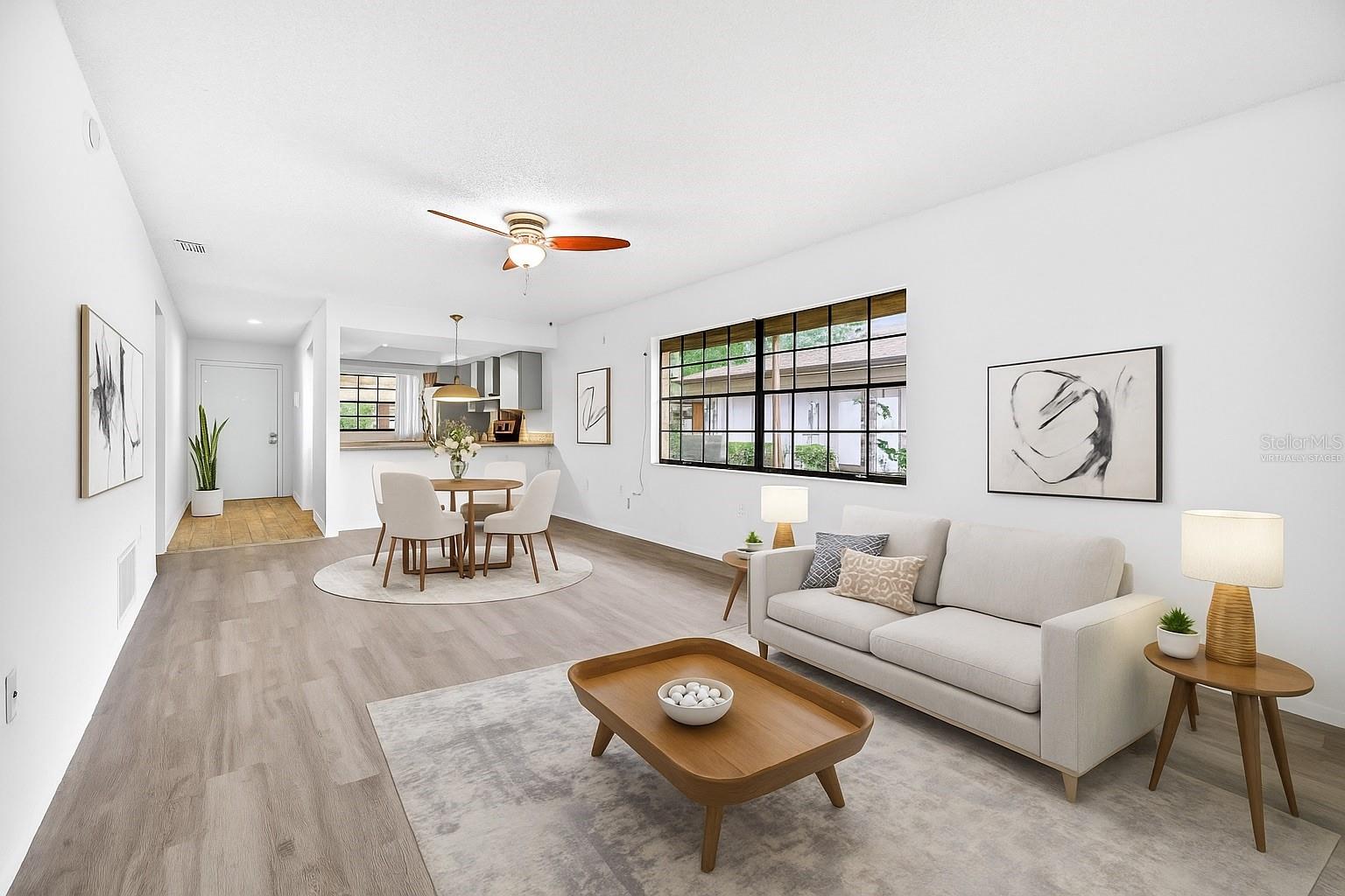 Open Dining Room & Living Room Virtually Staged