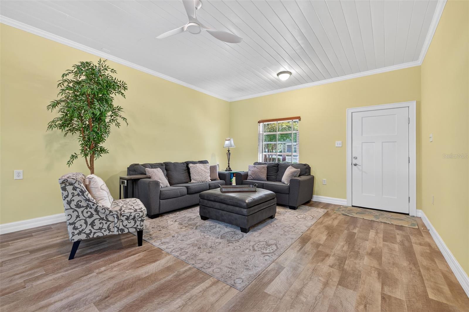 Spacious Family Room with high ceilings