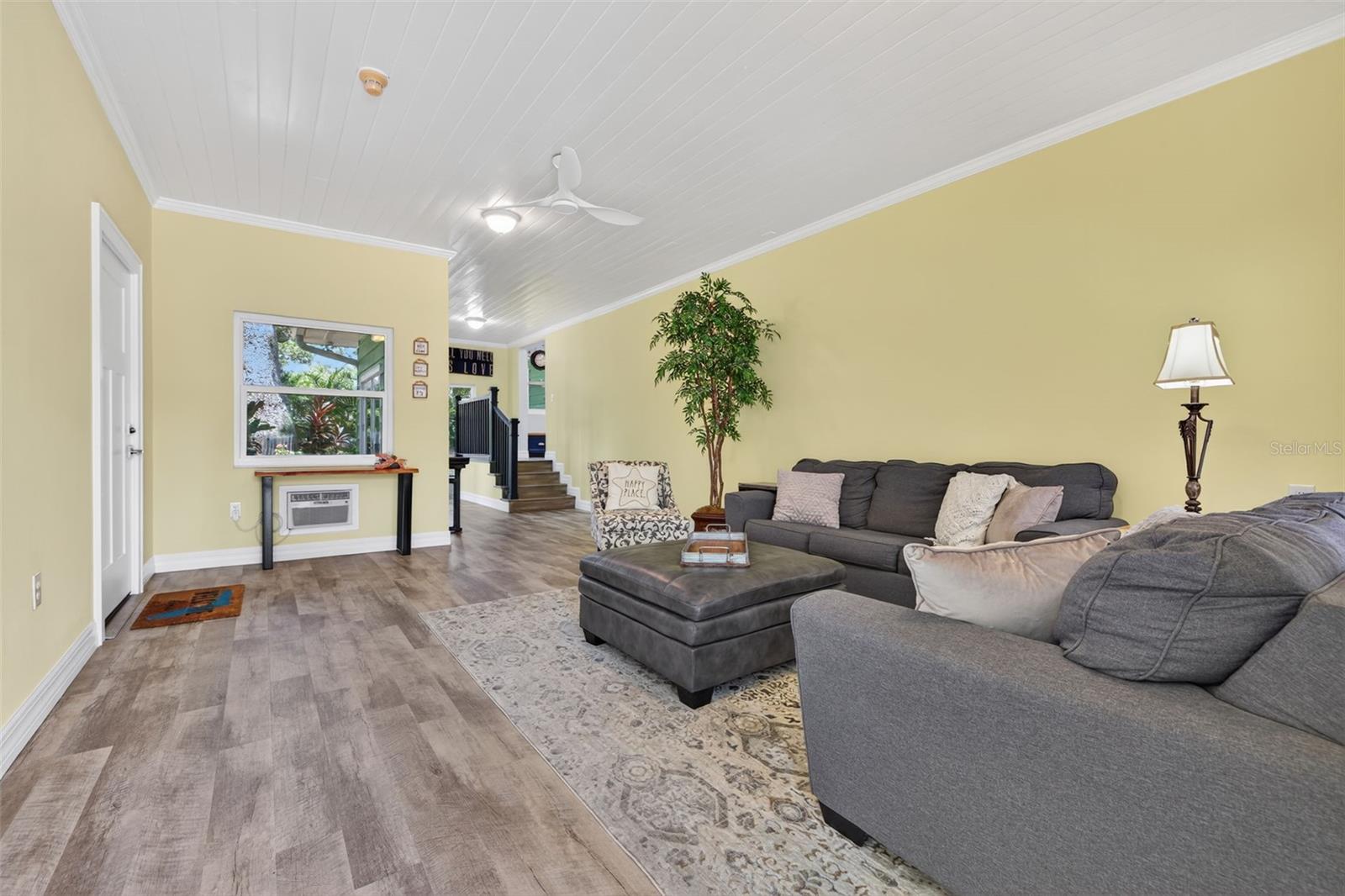 Spacious Family Room with high ceilings