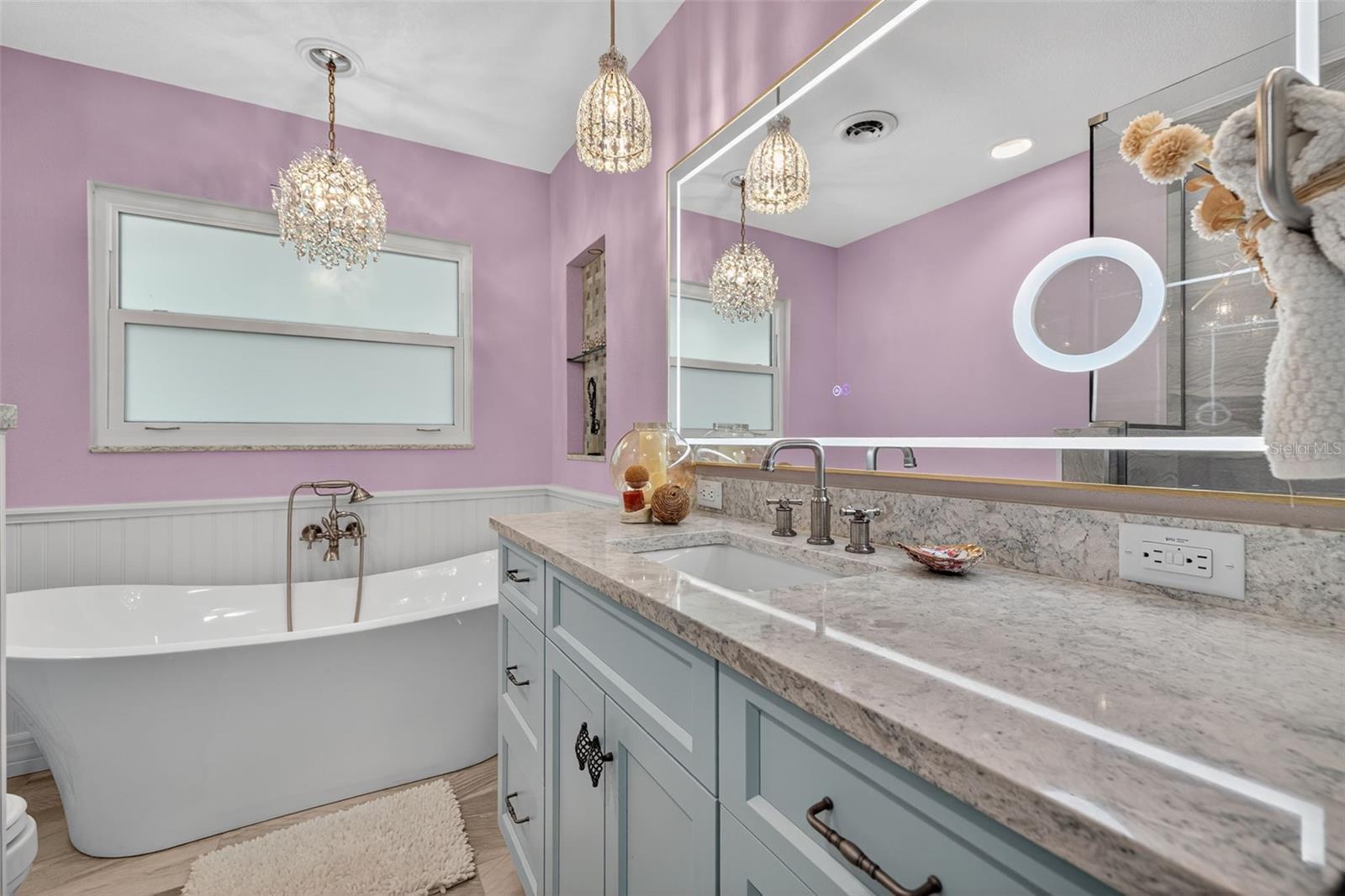 Bathroom 2 with stand-alone tub and separate shower, heated mirror with vanity insert