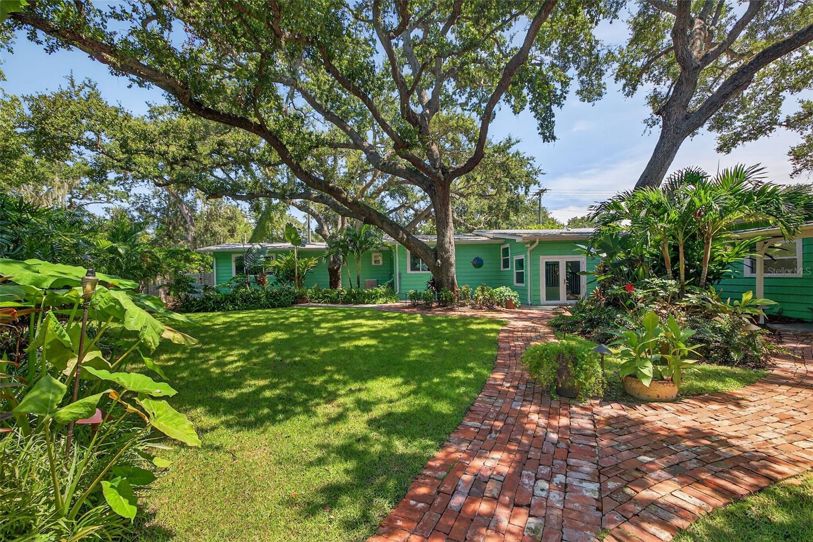 Extremely spacious backyard with custom bricks.