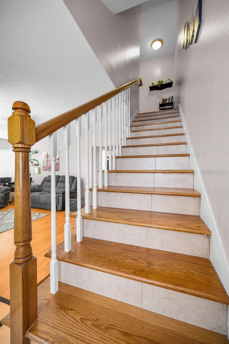 Stairway to second floor is well lit.