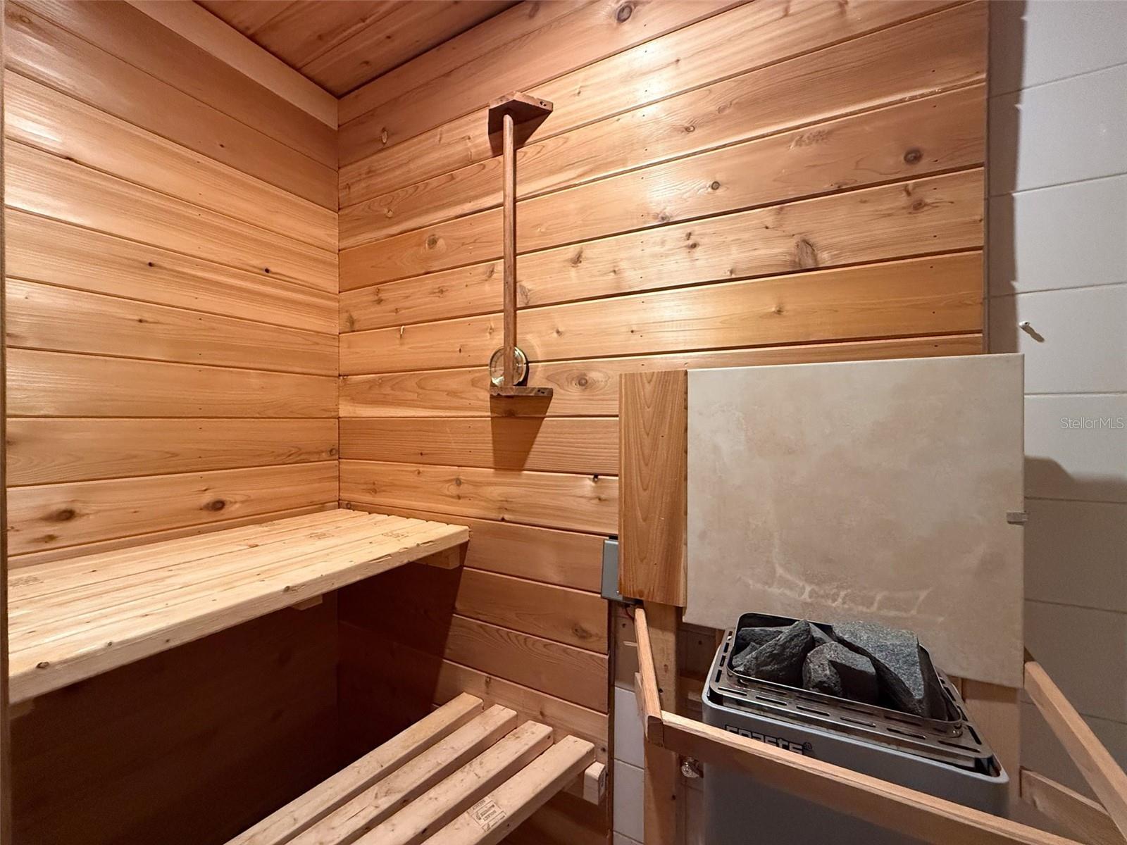 SAUNA IS LOCATED IN THE GARAGE.