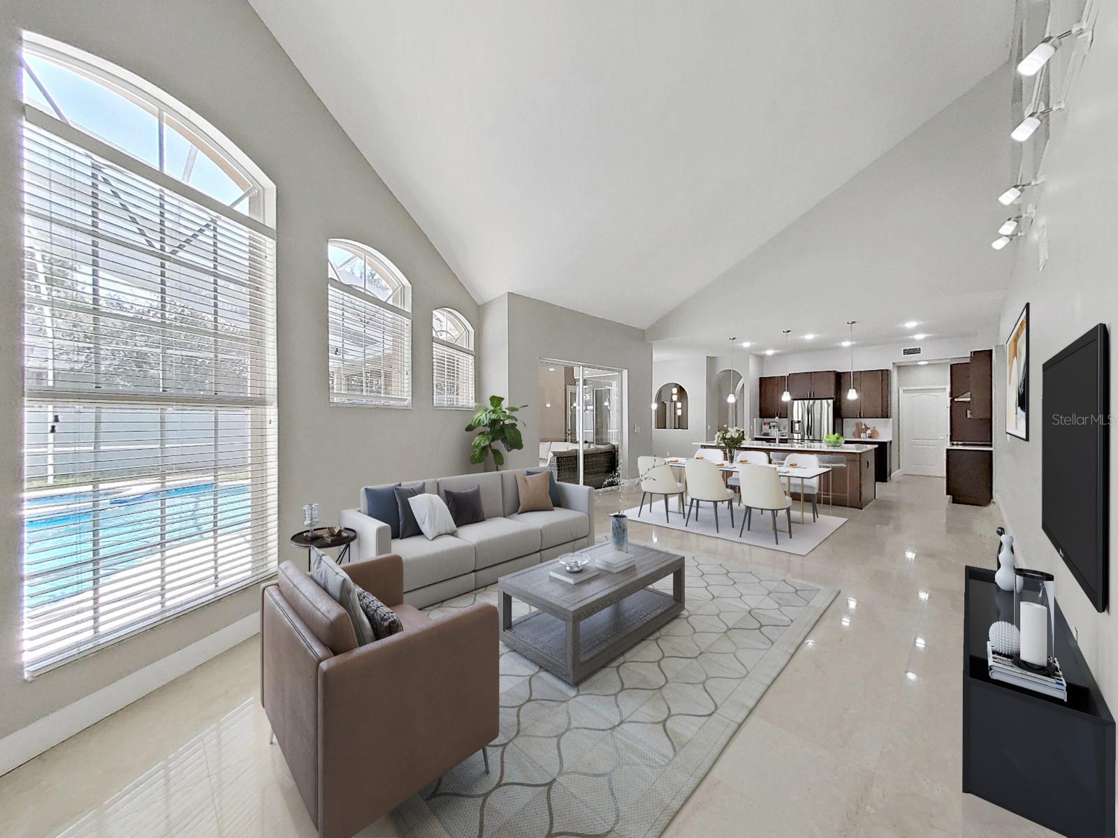 Virtual Staged Living Room and Kitchen