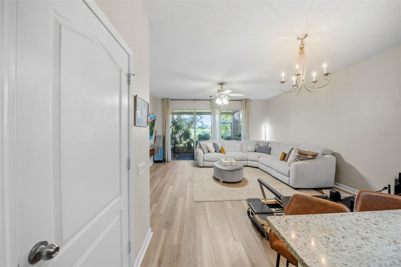 View from kitchen to dining & living spaces