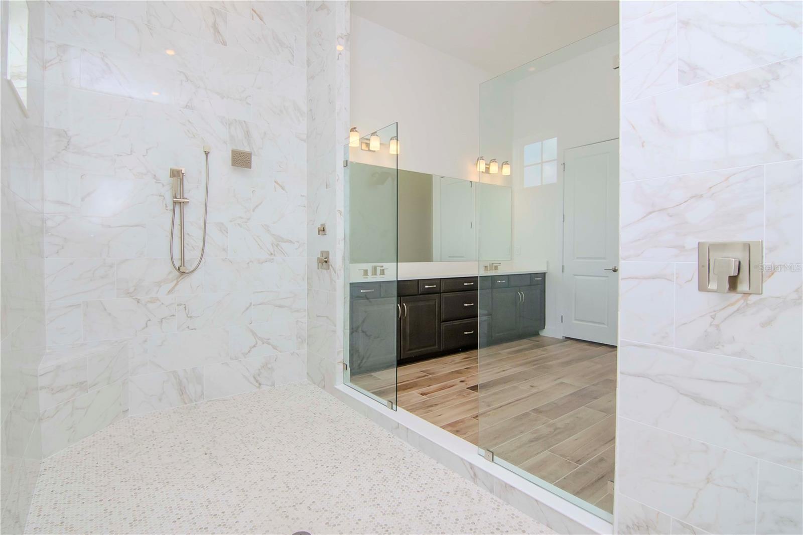Primary Bath Spacious Marble Shower