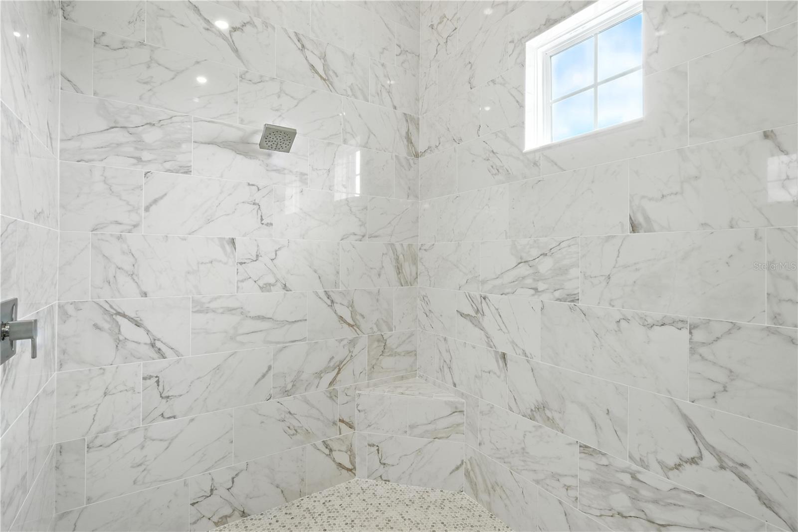Primary Bath Spacious Marble Shower