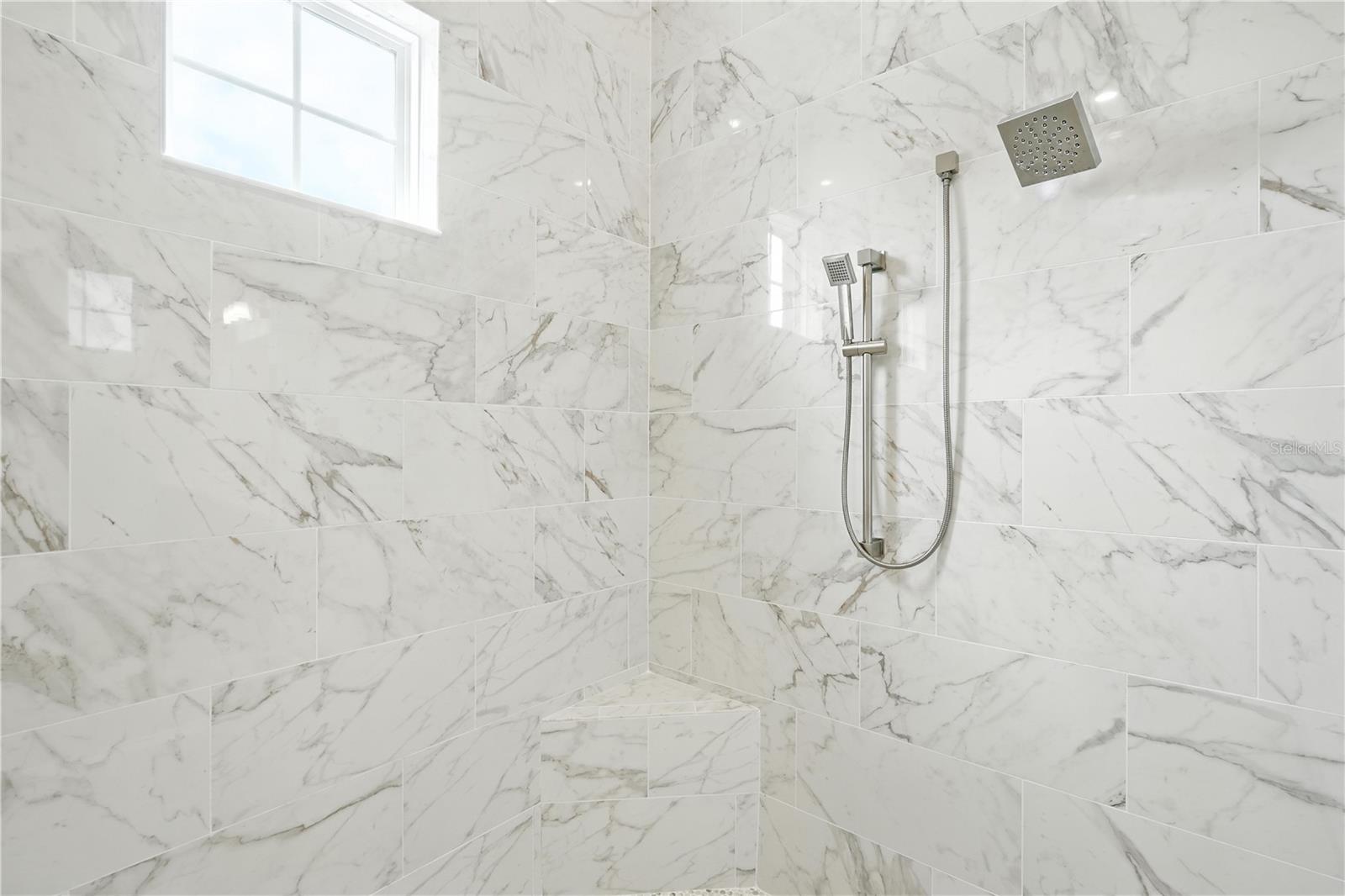 Primary Bath Spacious Marble Shower