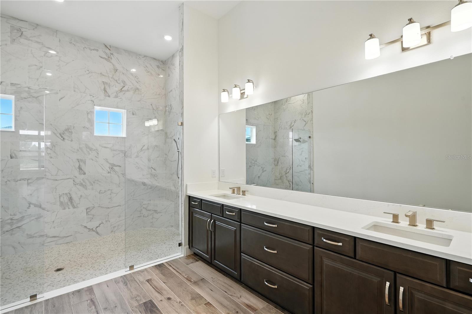 Primary Bath Spacious Marble Shower
